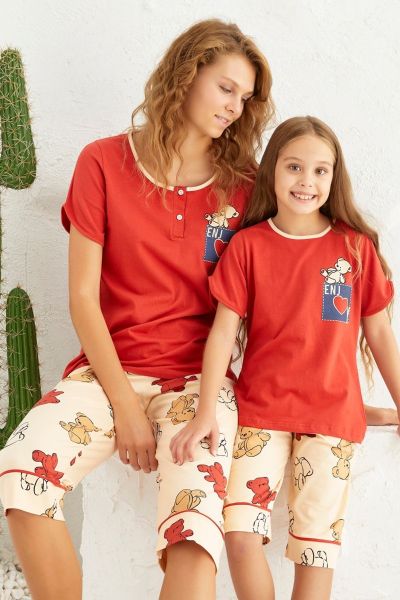 Καλοκαιρινή πιτζάμα μαμά και κόρη κάπρι με σχέδιο αρκουδάκια