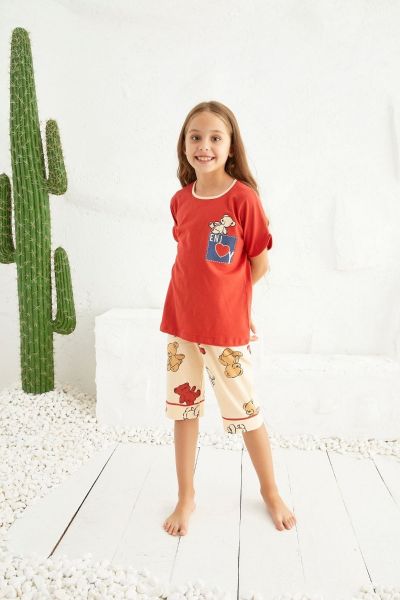 Καλοκαιρινή κοριτσίστικη πιτζάμα κάπρι με σχέδιο αρκουδάκια