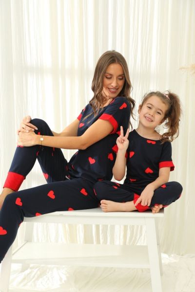 Καλοκαιρινή πιτζάμα μαμά και κόρη με μακρύ παντελόνι βαμβακερή