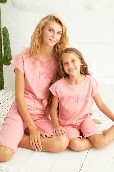Καλοκαιρινή πιτζάμα μαμά και κόρη κάπρι ροζ βαμβακερή