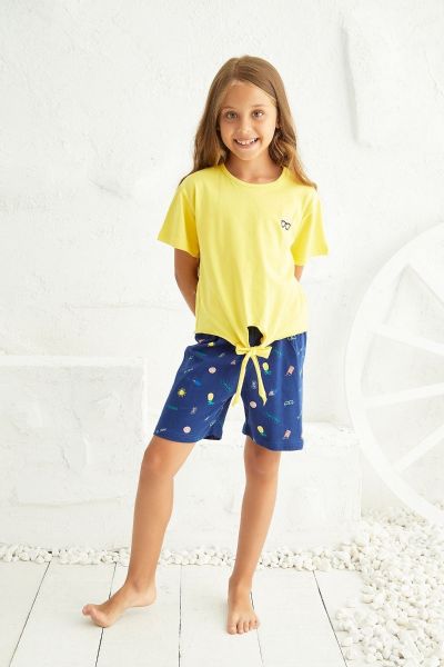 Καλοκαιρινή κοριτσίστικη παιδική πιτζάμα με κίτρινο μπλουζάκι