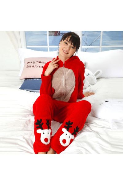 Γυναικεία Ολόσωμη Φλις Πιτζάμα siyah inci CHRISTMAS DEER