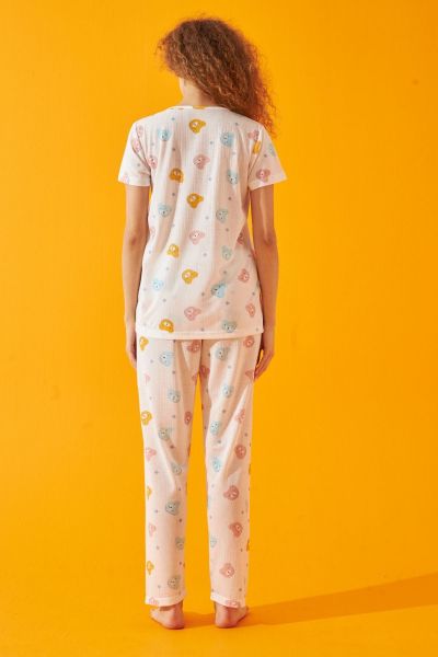 Γυναικεία πιτζάμα βισκόζη κοντομάνικη λευκό χρώμα αρκουδάκια