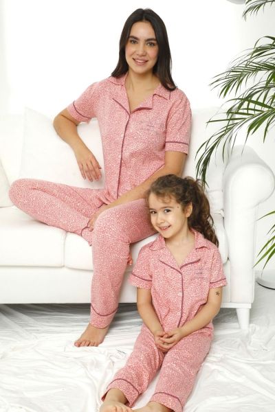 Καλοκαιρινή πιτζάμα μαμά και κόρη ροζ λεοπάρ