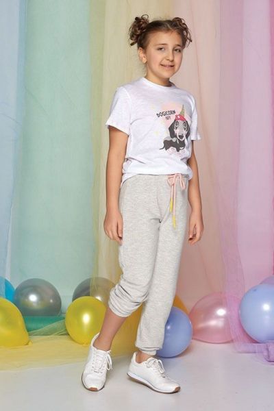 Σετ φόρμας κορίτσι εφηβικό κοντομάνικη μπλούζα παντελόνι με σκυλάκι 