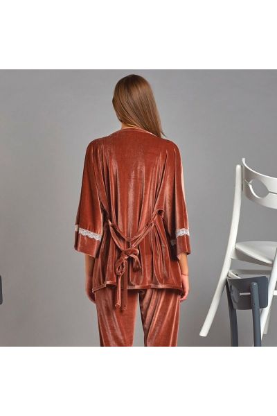 Γυναικεία Πιτζάμα Με Ρόμπα Velvet Sevim CLOVER