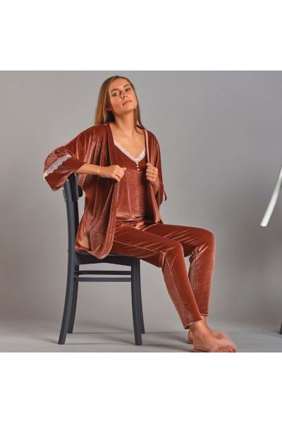Γυναικεία Πιτζάμα Με Ρόμπα Velvet Sevim CLOVER