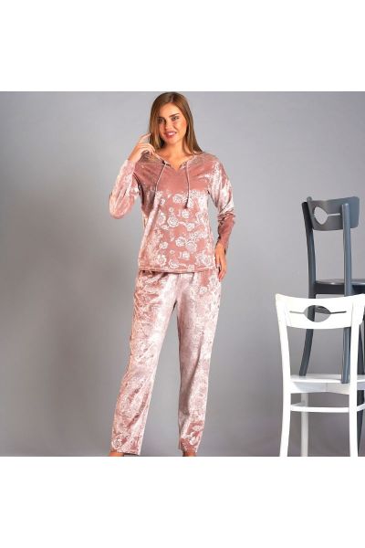 Γυναικεία Πιτζάμα Velvet Sevim PINK FLOWER