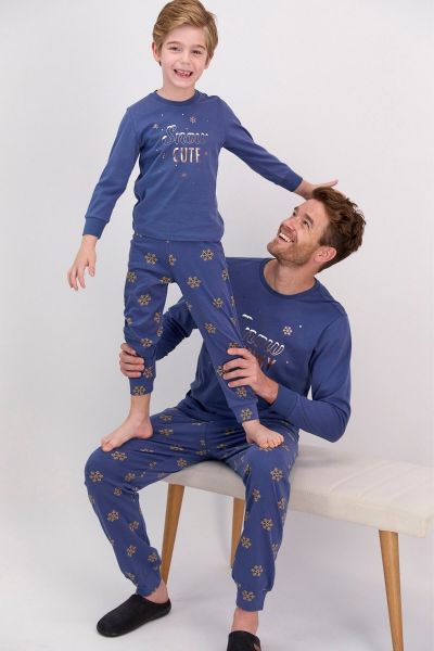 Παιδική χειμωνιάτικη πιτζάμα για αγόρι βαμβακερή μπλε χριστουγεννιάτικη 