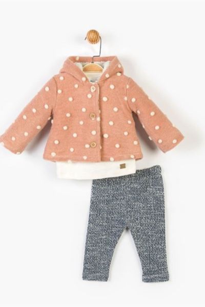 Κοριτσίστικο βρεφικο σετάκι με παλτό παντελόνι και μπλούζα