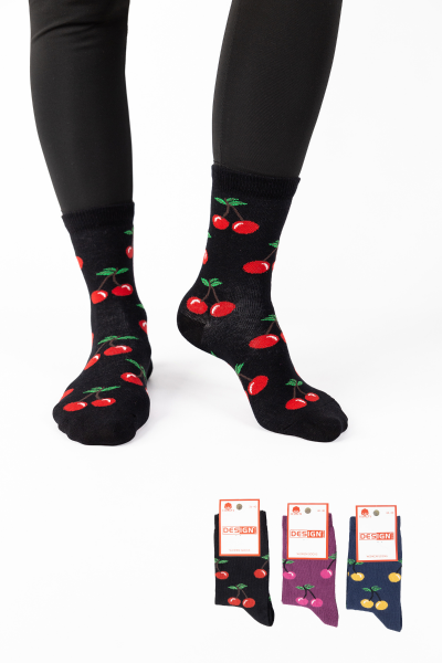 Γυναικείες Casual Κάλτσες Design CHERRY 3 ζευγάρια Βαμβακερές
