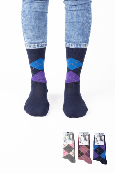 Γυναικείες Casual Κάλτσες Design ARGYLE 3 ζευγάρια Βαμβακερές