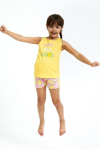 Καλοκαιρινή κοριτσίστικη παιδική πιτζάμα με λεμόνια κίτρινη και ροζ 