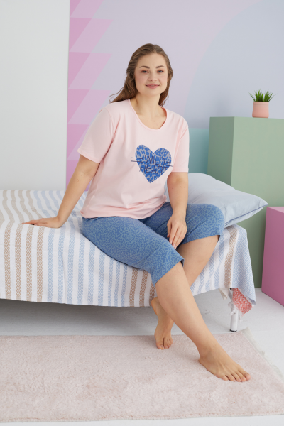 Γυναικεία Καλοκαιρινή Πιτζάμα Plus Size Κάπρι Sexen BLUE HEART