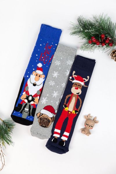 Unisex χριστουγεννιάτικες κάλτσες Sadik HO HO HO 3 ζευγάρια
